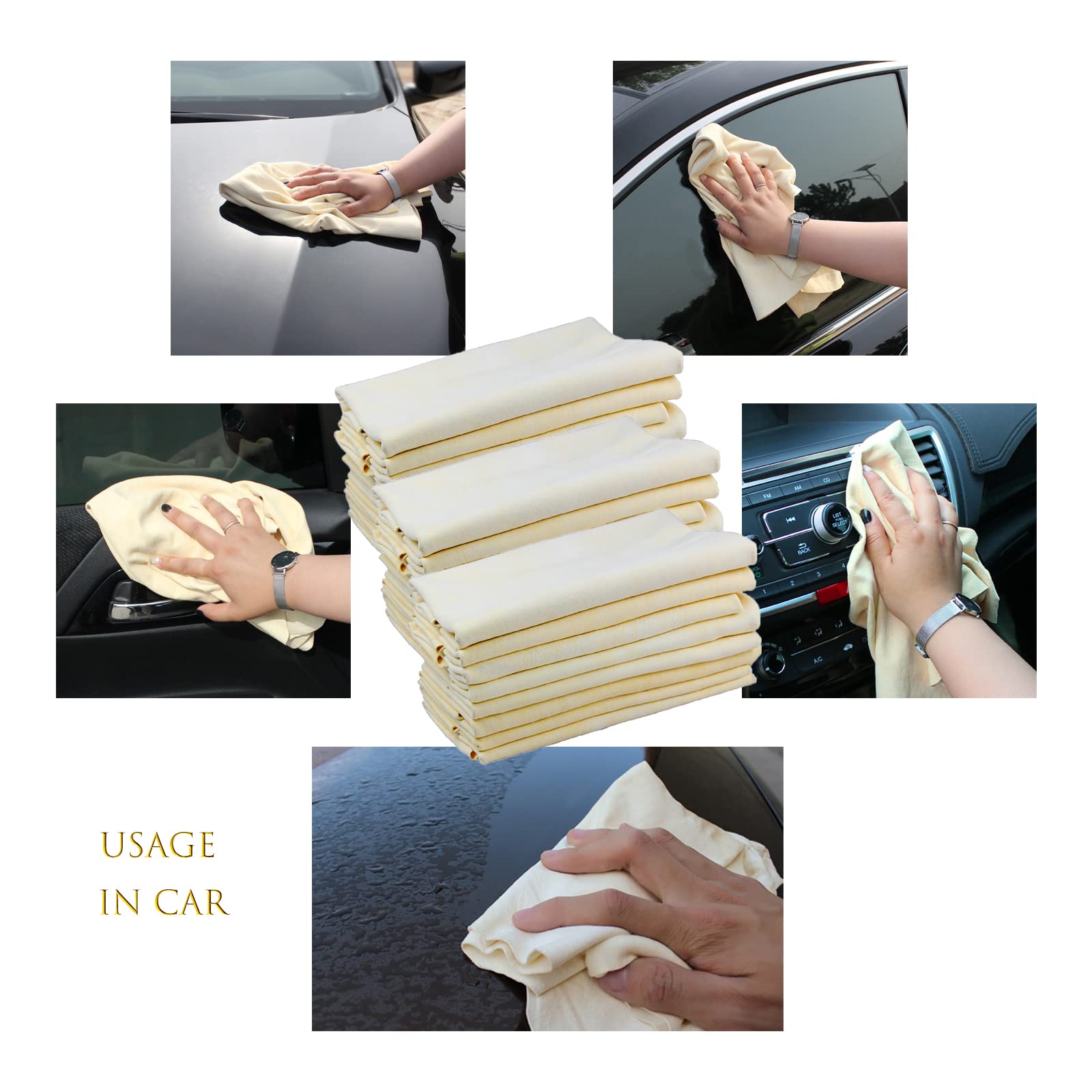 Super Absorbent Chamois Leathers for Cars, Natural Shammy Leather Cloth Fast Drying, Soft Car Chamois Cleaning Cloth, Chamois Leather Cloth for Windows, Large-1 Pack 60x40cm