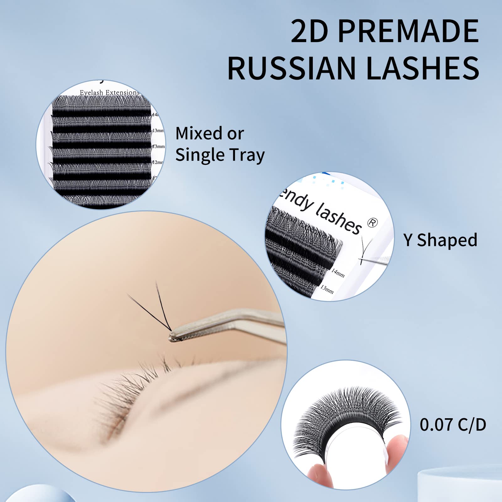 YY Lashes 0.07mm D Curl 15mm Eyelash Extensions Y-Shape Pre Made 2D Russian Volume Individual Lash Extensions(YY-0.07-D-15)