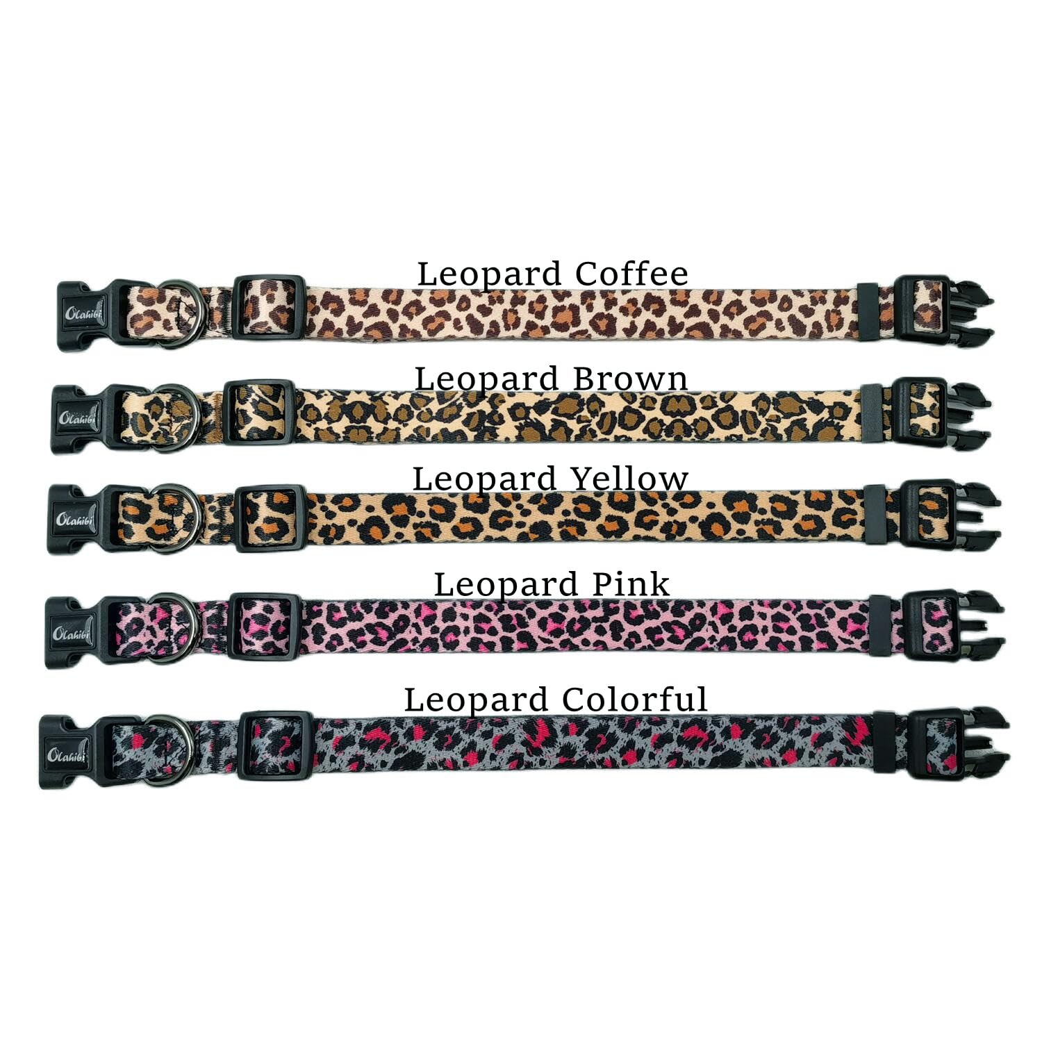 Olahibi Dog Collar and Leash Set, Leopard Pattern, Polyester Material, 150CM Leash, for Small Dogs.(S, Colorful Leopard)