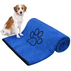 KinHwa Microfibre Dog Towels Large 127cm x 76cm Super Absorbent and Quick Dry Pet Towels for Bath Dogs Cats with Embroidered Paw Print Dark-blue