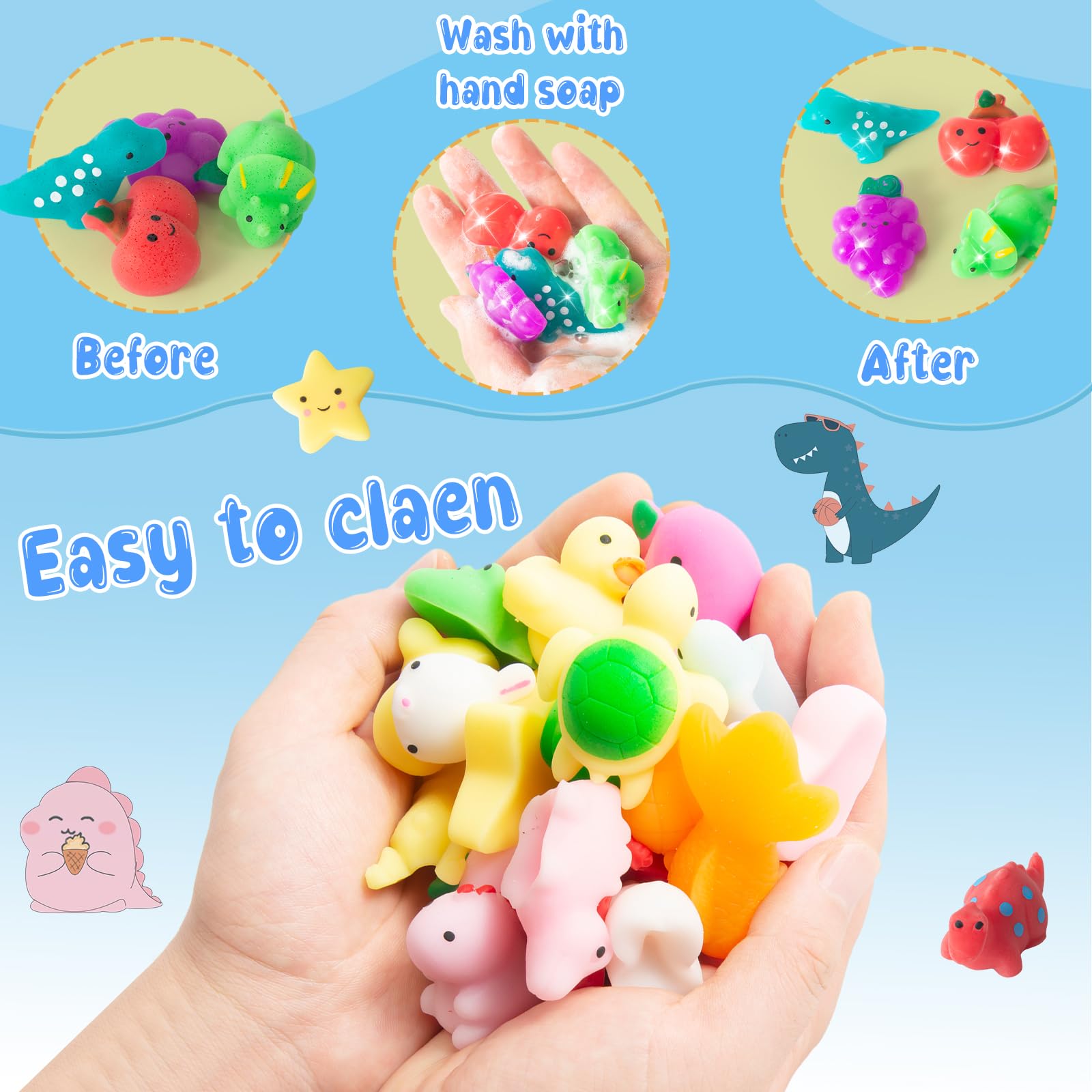 32Pcs Mochi Squishy Toys Mini Kawaii Animals Fruits Squeeze Toy Soft Squishies Stress Relief Sensory Fidget Toys Pack Kids Gifts Party Bag Fillers