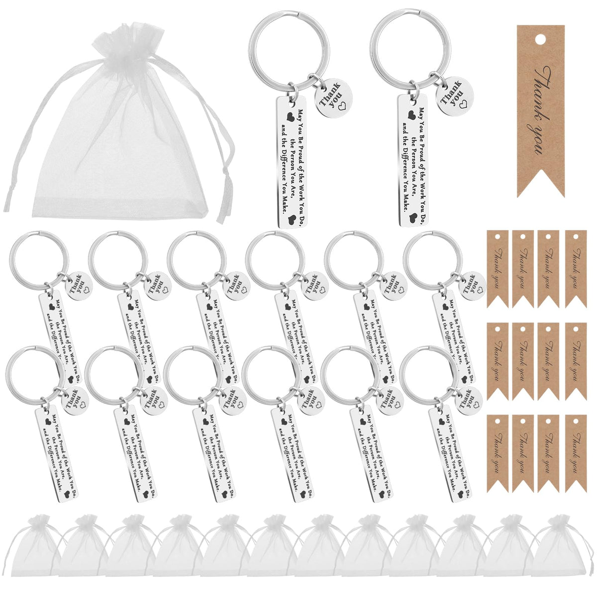 Zuimei 36 Pcs Thank You Keychain Gifts,Thank You Keyring Inspirational Keychain Appreciation Gifts Leaving Gifts with Thank You Card Organza Bags for Colleague Employee Teacher Nurse