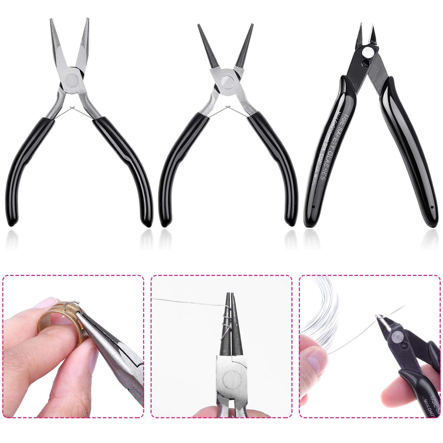 Jewelry Pliers, Cridoz Bead Pliers Set with Needle Nose Pliers, Round Nose Pliers and Wire Cutter for Jewelry Making, Wire Wrapping, Beading and Craft (Set of 3)