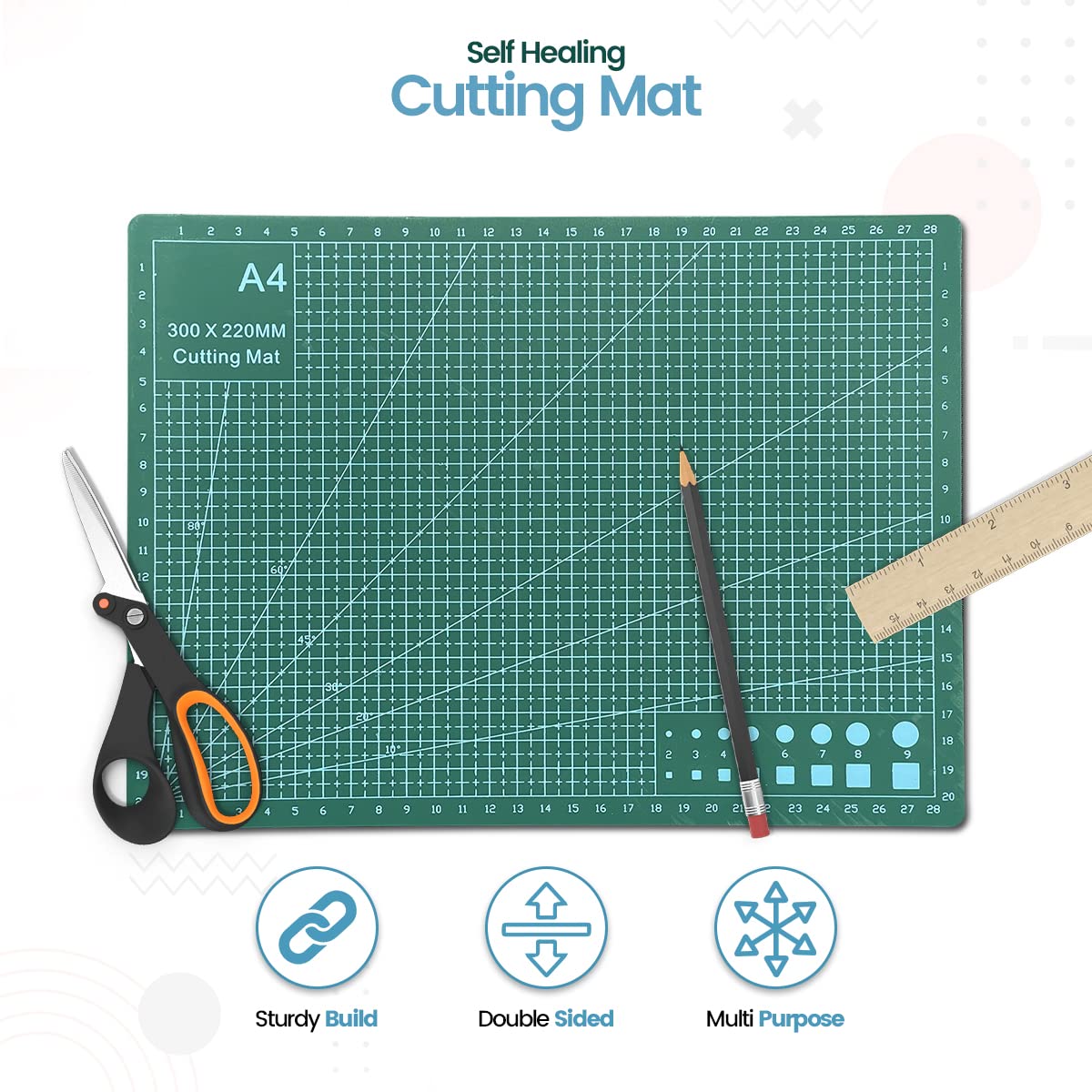 A-4 Cutting Mat Craft Mat Flexible Double Sided Non Slip Craft Cutting Mat with Accurate Guide Grid Lines Design for Cutting Fabric, Paper, and Cards Double Sided self-Healing Cutting mat