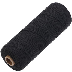 GOHOF Macrame Cord 2mm x 100m Premium Cotton Macrame Rope, 3 Strand Twisted Soft Cotton Cord, One of The Most Perfect Materials for Macrame Art, Cotton String Without Chemicals (Black)