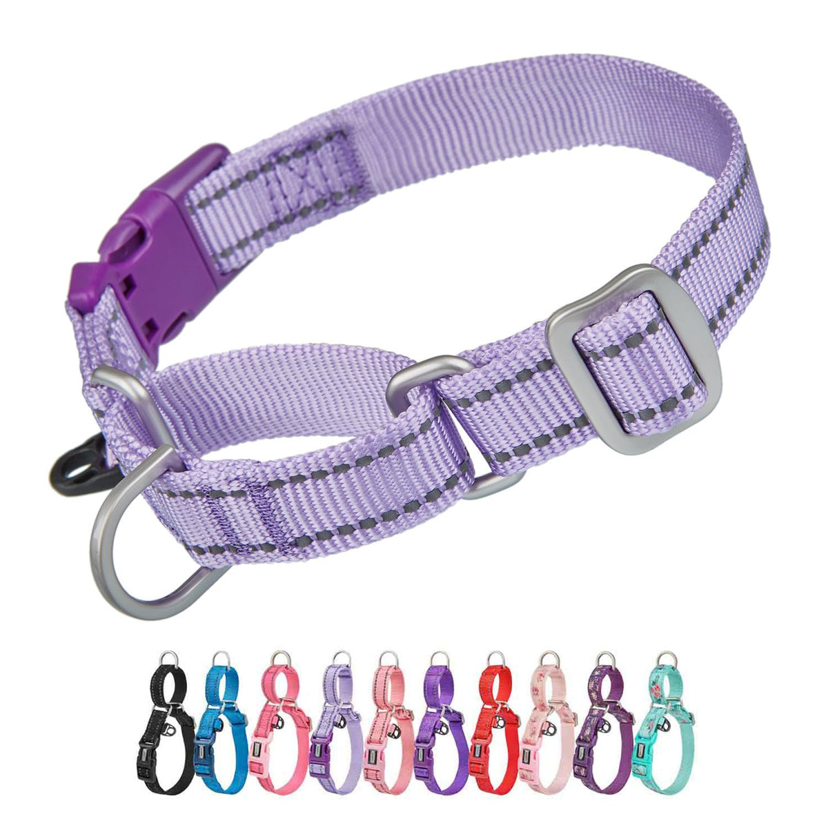 Petiry Martingale Collars with Quick Snap Buckle,Reflective Anti-escape Dog Training Collars for Medium Large Dogs Neck 38-50cm(Lilac,L)