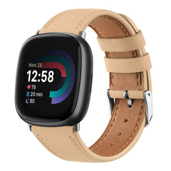 Leather Strap Compatible with Fitbit Versa 3 Straps/Fitbit Sense Strap for Women Men,Genuine Leather Replacement Compatible with Fitbit Versa 3/Fitbit Versa 4/Fitbit Sense 2 (Apricot)