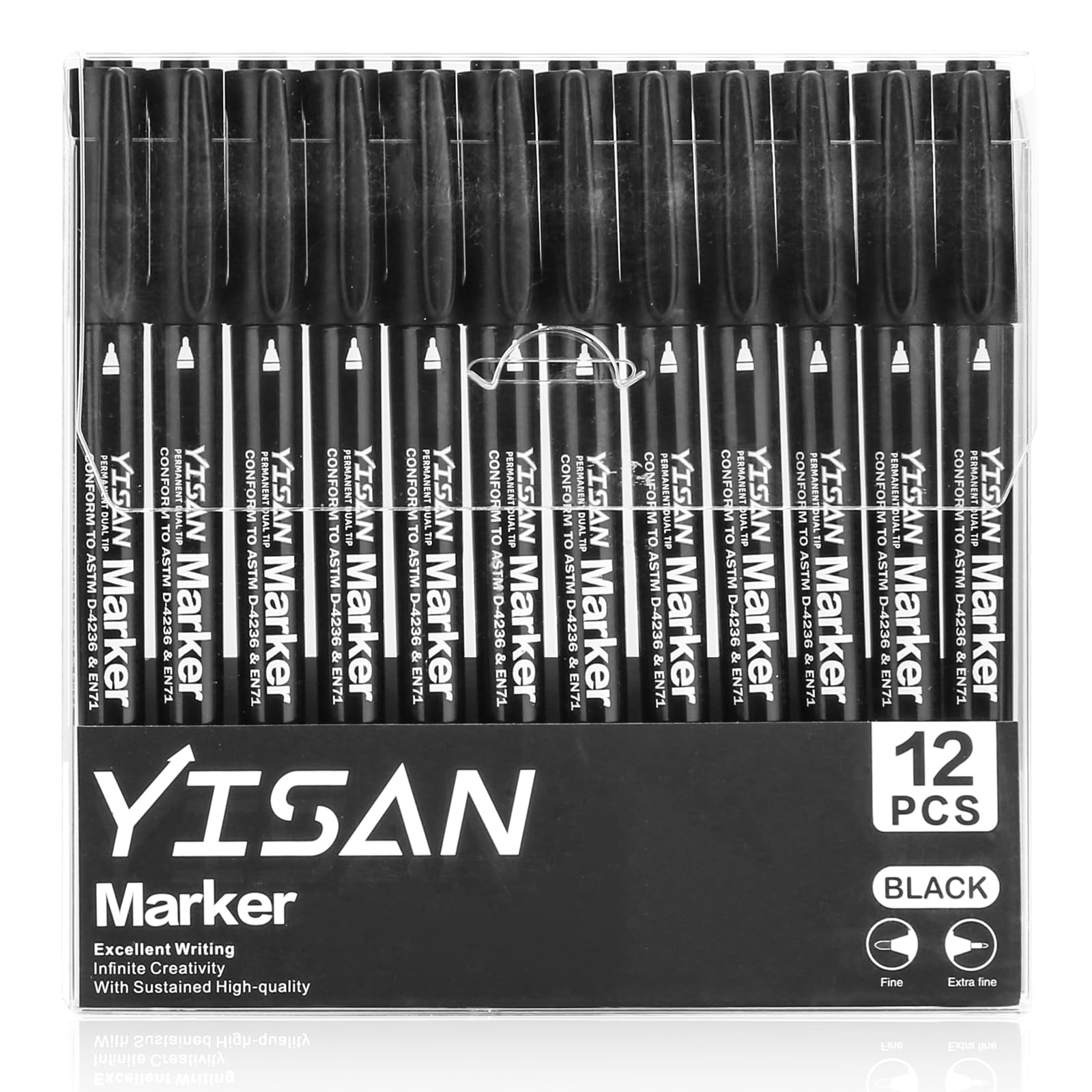 YISAN Twin Tip Permanent Marker Pens,12 Ultra Fine Point Black CD Permanent Marker Set for Glass, Plastic,Wood,Stone,70788