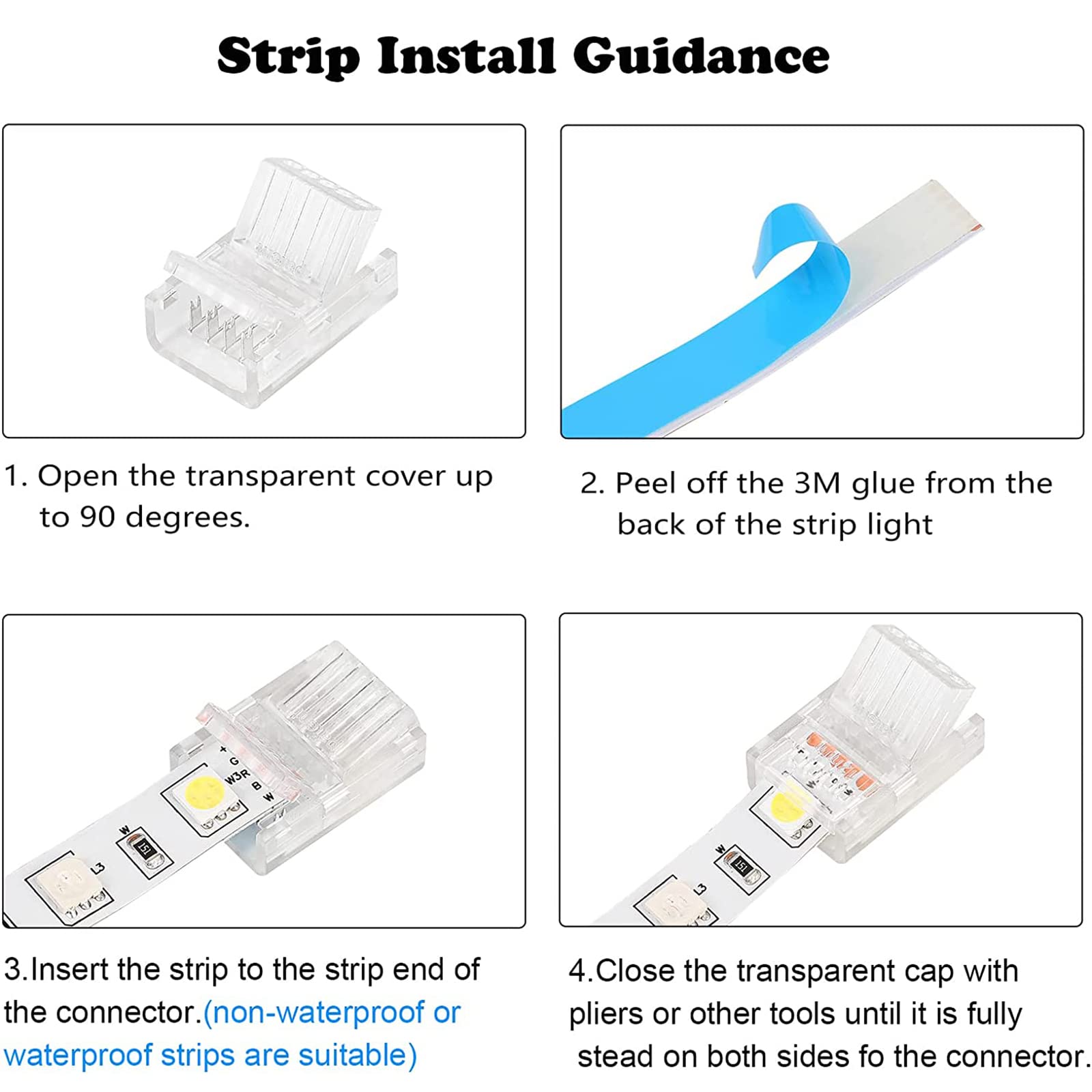 HOMELYLIFE 10 Pcs 5 Pin 12mm LED Strip Connectors Solderless with 16.4ft Extension Cable 5 Conductor for Waterproof or Non-Waterproof 12mm Wide RGBW RGBWW LED Strip Lights