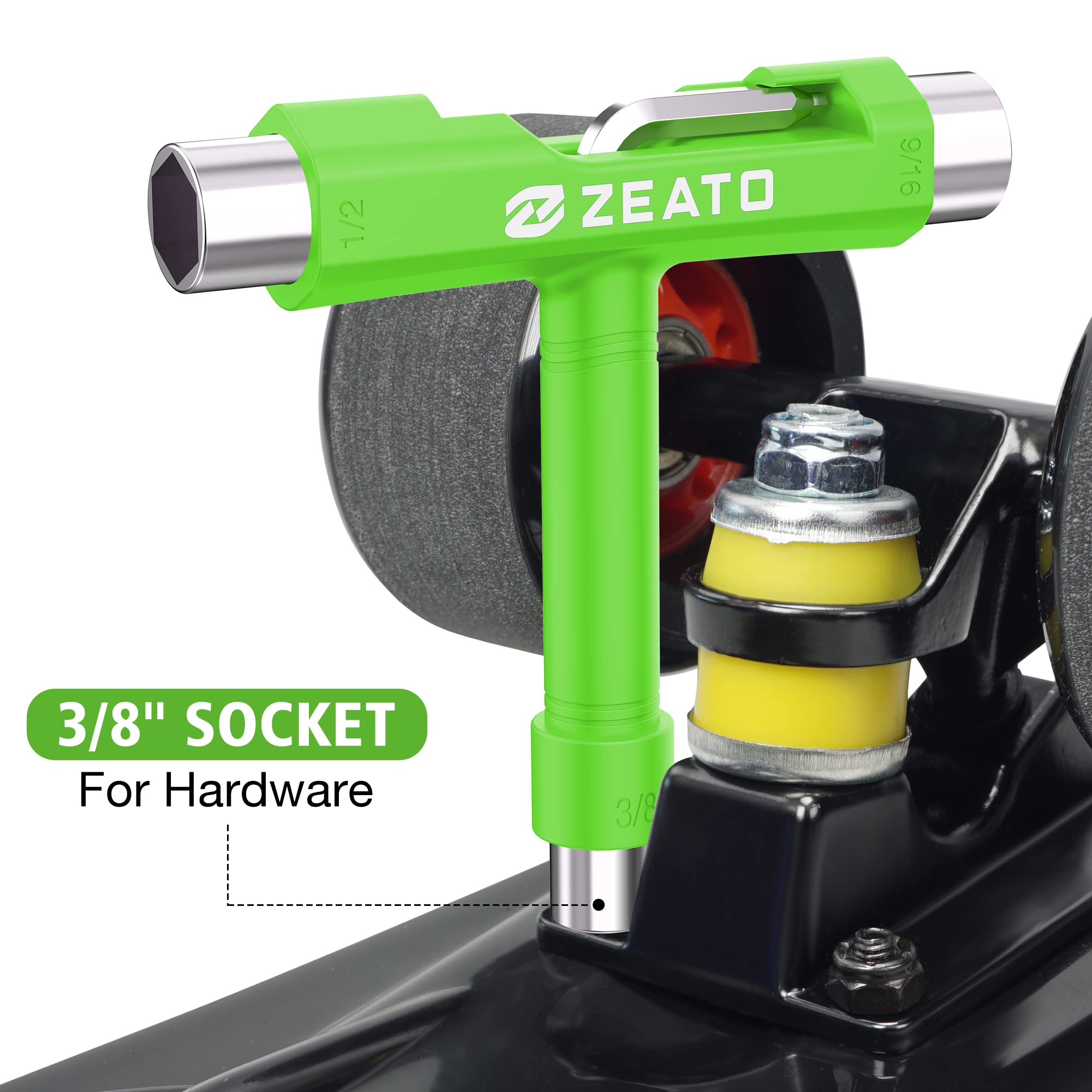 Zeato All-in-One Skate Tools Multi-Function Portable Skateboard T Tool Accessory with T-Type Allen Key and L-Type Phillips Head Wrench Screwdriver - Green