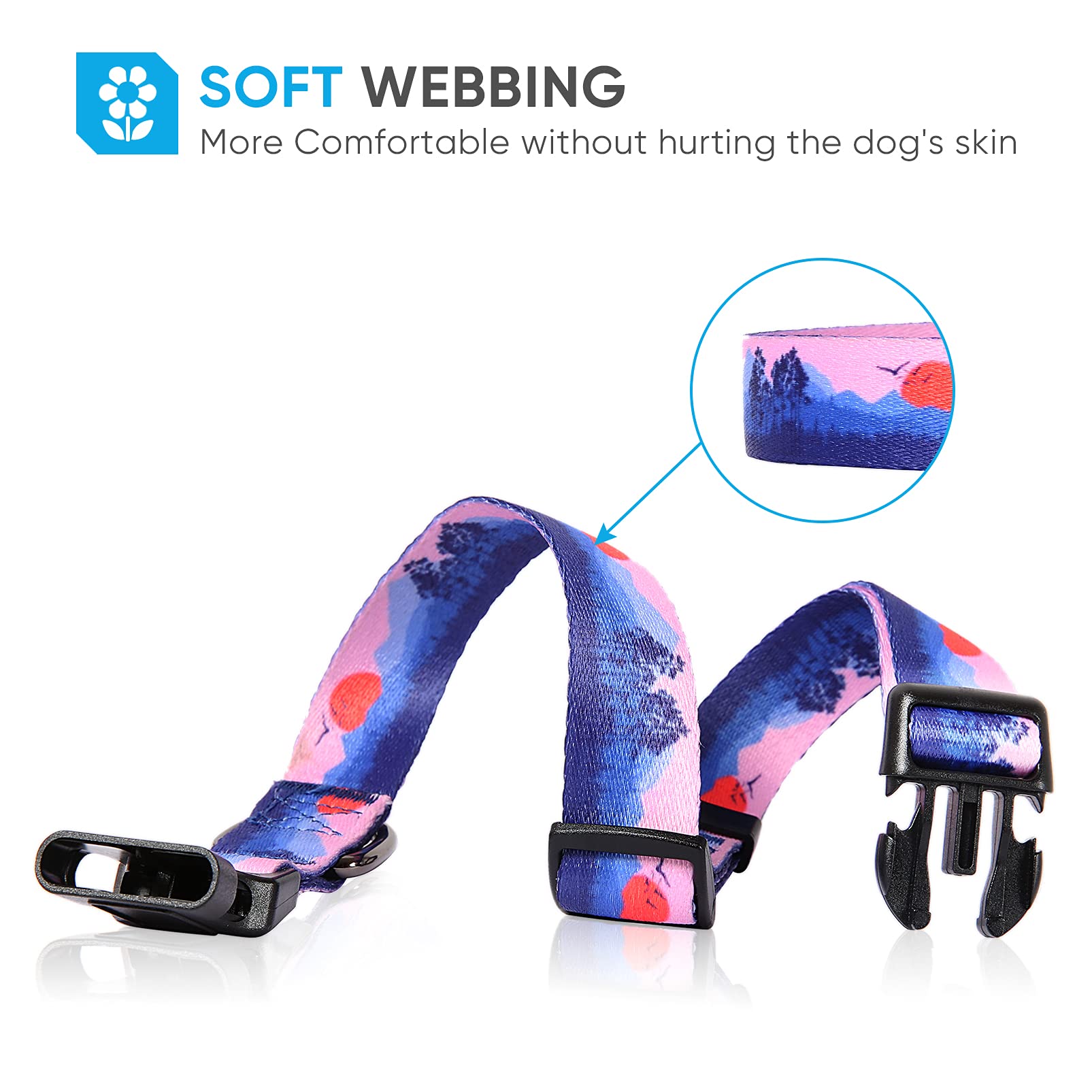 HEELE Dog Collar Small Dog Collar Multi-Colour Patterned Soft Comfy Dog Pet Collars Easy Adjustable Collar for Small Dogs Indoor Outdoor Activities, Purple Sunset, S