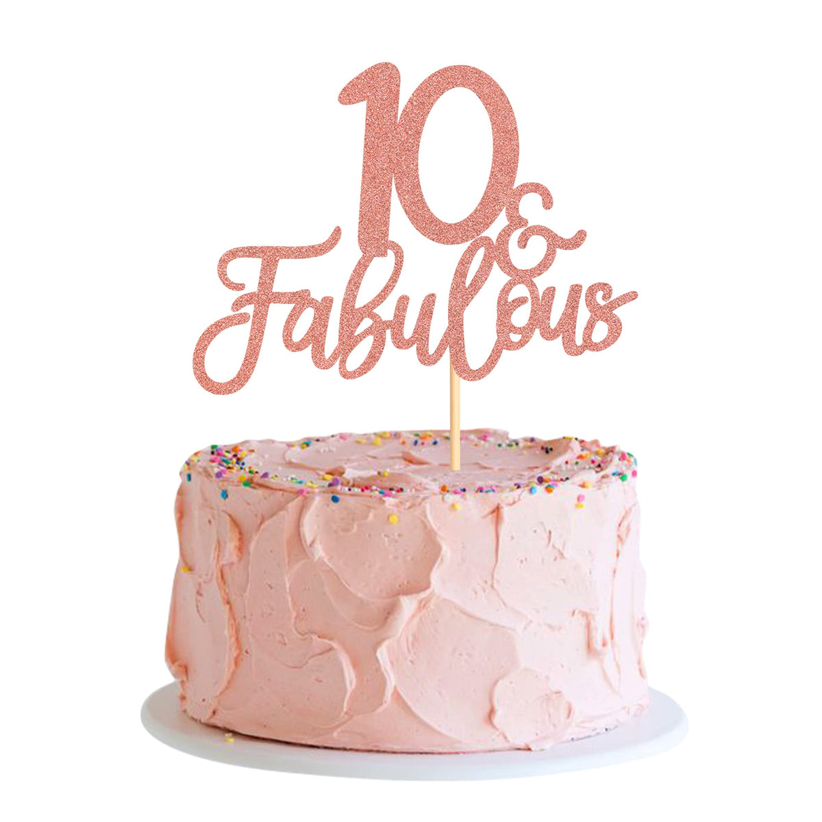 Blumomon 3Pcs 10 & Fabulous Cake Toppers Rose Gold Glitter Cheers to 10th Birthday Cake Toppers Ten and Fabulous Cake Pick Decorations for 10th Wedding Anniversary Birthday Party Supplies