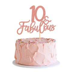 Blumomon 3Pcs 10 & Fabulous Cake Toppers Rose Gold Glitter Cheers to 10th Birthday Cake Toppers Ten and Fabulous Cake Pick Decorations for 10th Wedding Anniversary Birthday Party Supplies