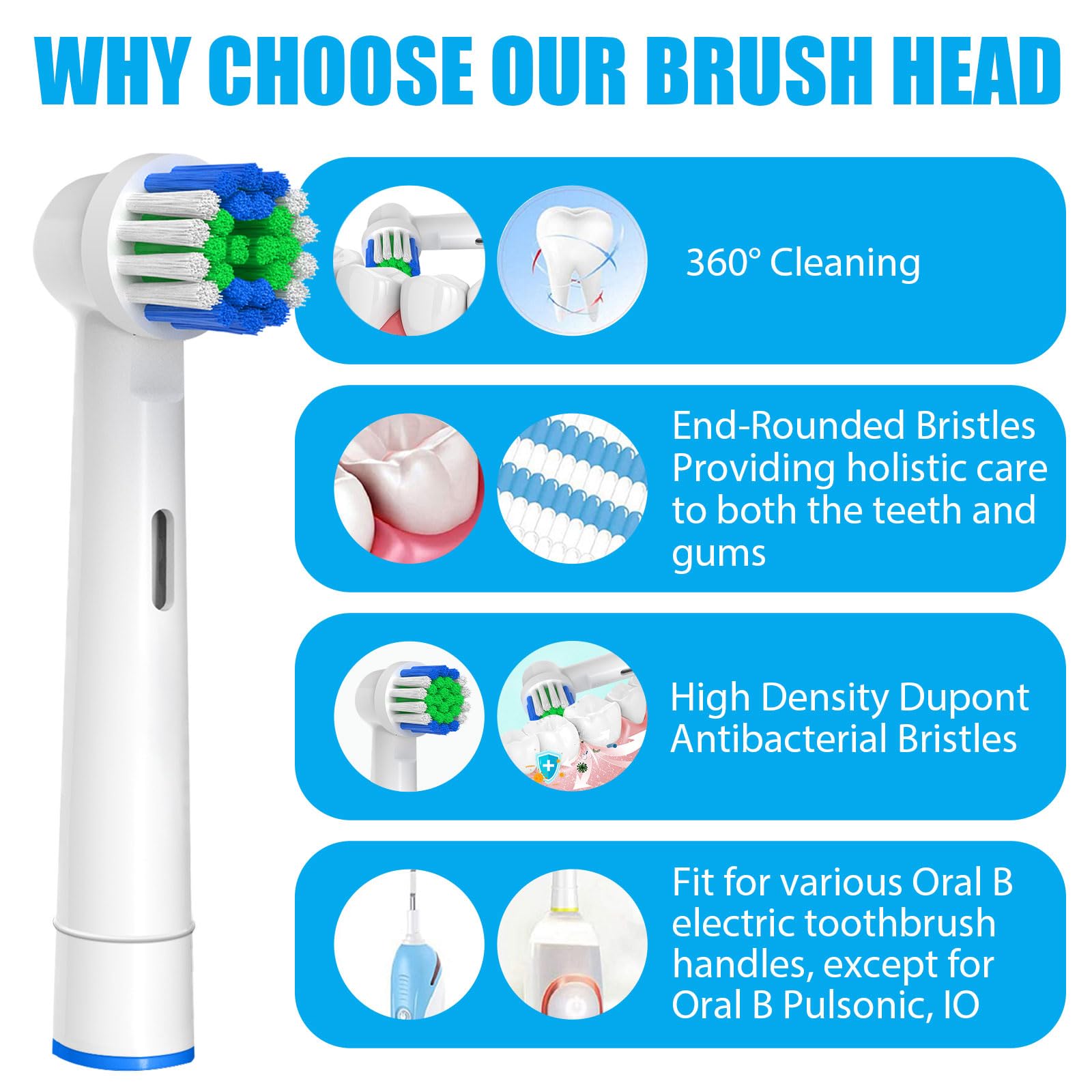 Replacement Toothbrush Heads Compatible with Oral B Braun, 12 Pcs Professional Electric Toothbrush Heads Brush Heads Compatible with Oral B Replacement Heads Refill 7000/Pro 1000/9600/500/3000/8000