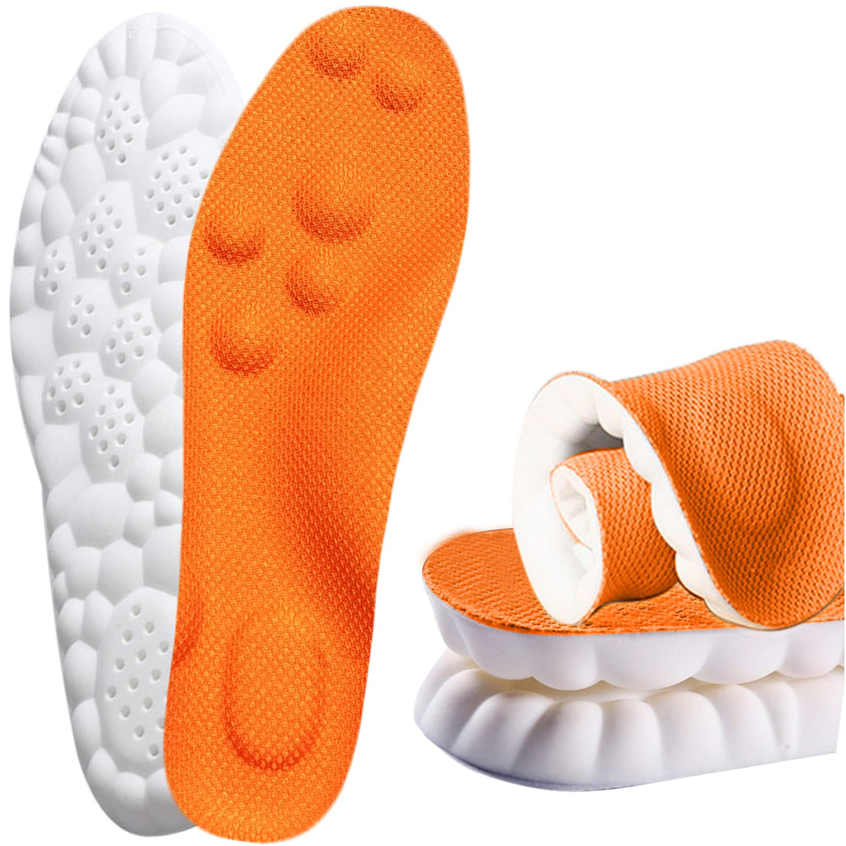 Memory Foam Insoles with Arch Support for Women Men, Comfort Massage Insoles Replacement Shoe Inserts for Trainers Sneakers Sports Shoes Work Boots and Walking Shoes (5/5.5UK, Orange)