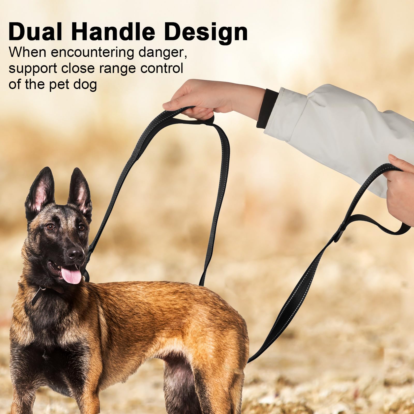 Dog Leads For Large Dogs - Strong Dog Lead Close Control Handle Dog Leash Heavy Duty Dog Lead Nylon Training Leash Control Safety Dual Dog leash for Large Medium Dogs, Reflective design (1.8M Black)