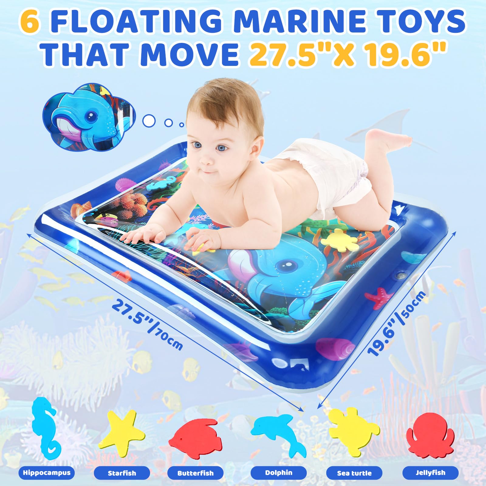 Inflatable Tummy Time Toys - Baby Sensory Toys Tummy Time Premium Water Mat, Baby Toys 3 to 24 Months, Promote Development Baby Einstein Toys, Baby Boy&Girls Gifts, Portable