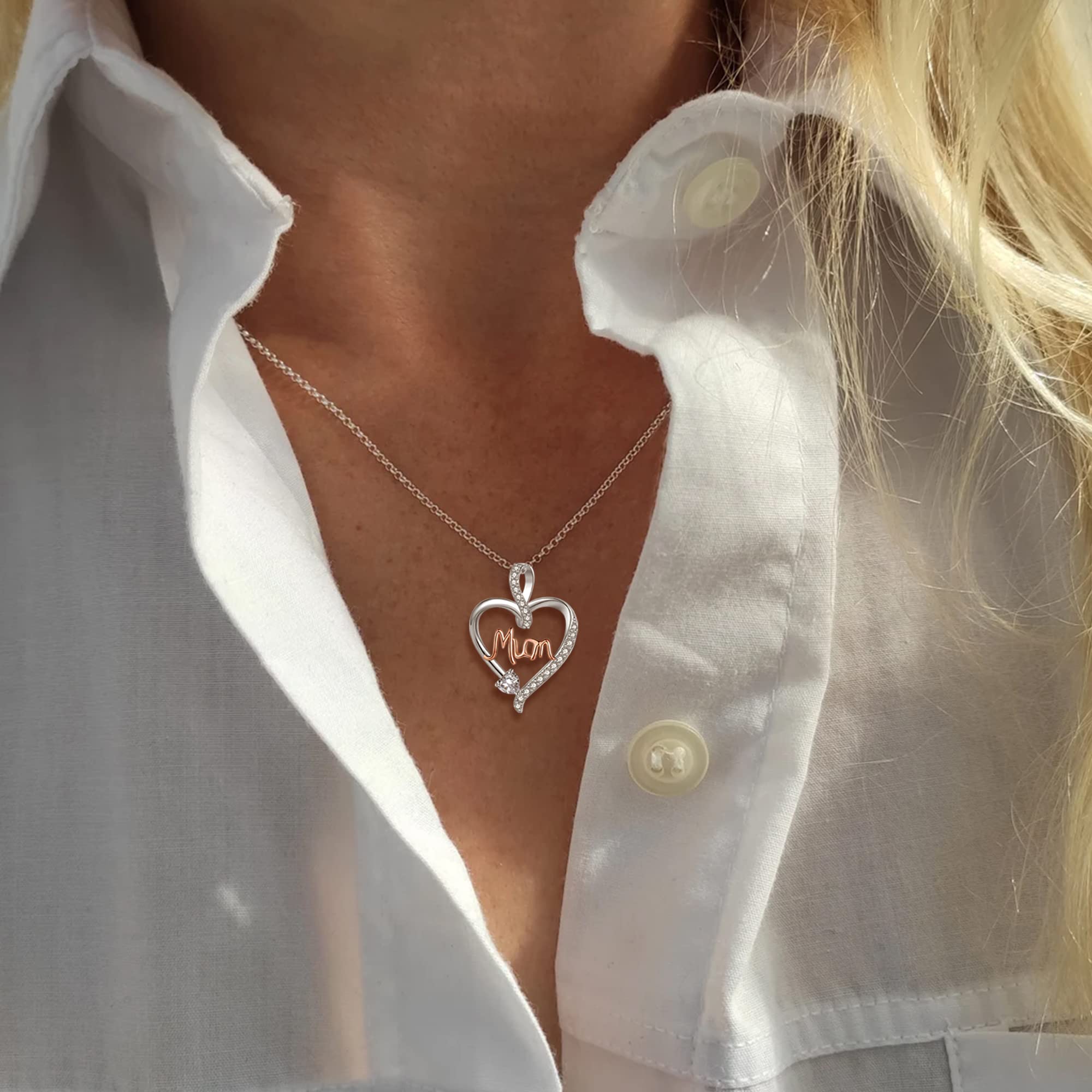 LYTOPTOP Mum Gifts for Birthday Christmas Mothers Day - S925 Sterling Silver Chain Heart Necklaces with Cubic Zirconia, Gifts for Mum from Daughter & Son with Gifts Box