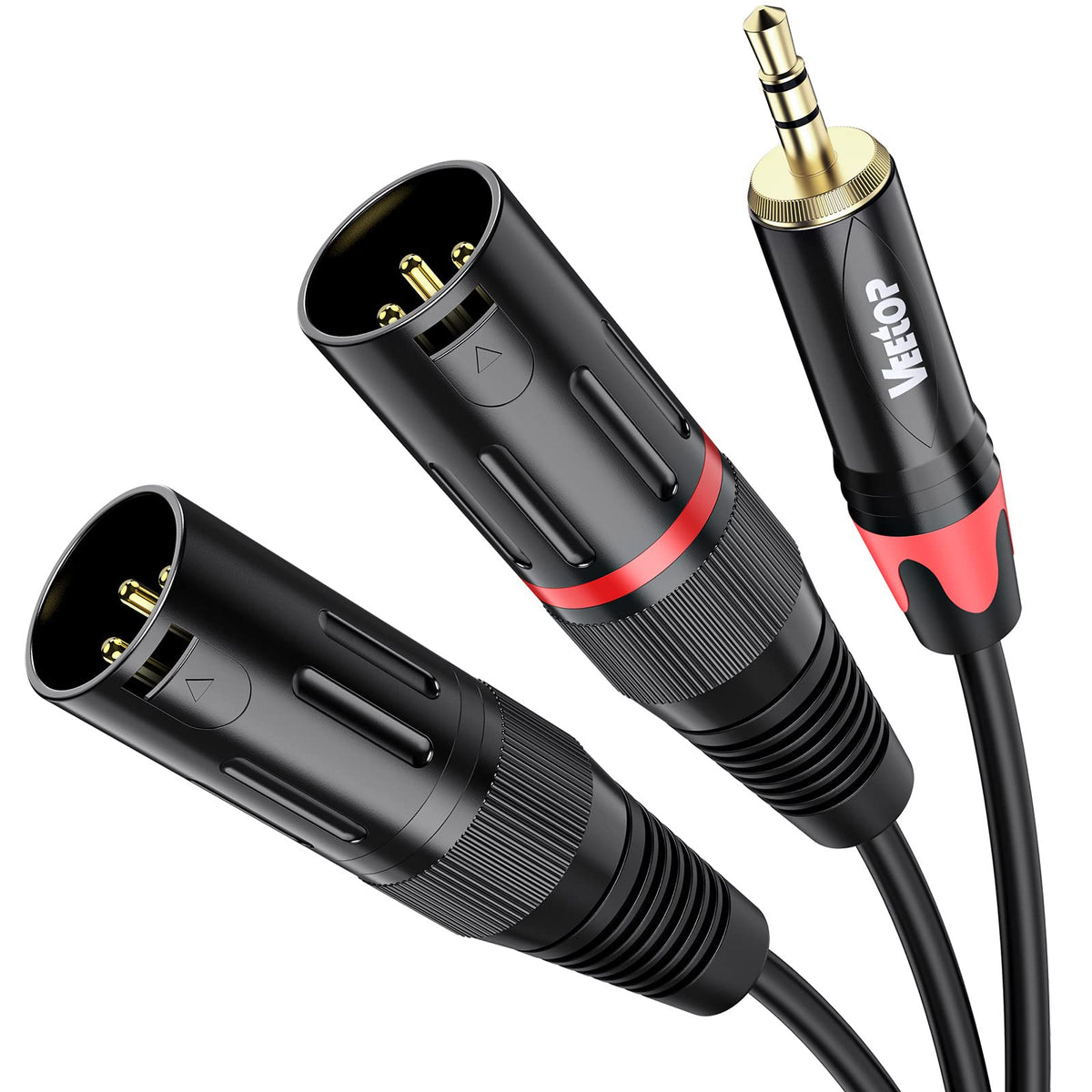 Veetop 1m Dual XLR Male to 3.5mm Microphone Cable XLR Male to 3.5mm mini Jack TRS Balanced Audio Stereo Cable 1/8 inch to XLR 3 Pin Interconnect Cable for Laptop, DSLR Camera, Sound, DV