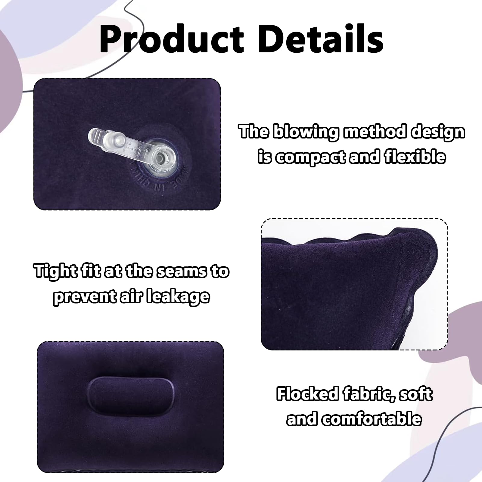 Beylos 2Pcs Portable Inflatable Pillow Soft Camping Pillow for Traveling Camping Hiking Fishing Backpacking and Office Provides Ample Space for Your Head Neck Gives You Restful Sleep (Purple)