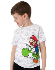 Super Mario Nintendo T-Shirt for Boys   Kids Grey Character Yoshi Top   Gamers Short Sleeve Tee for Birthdays