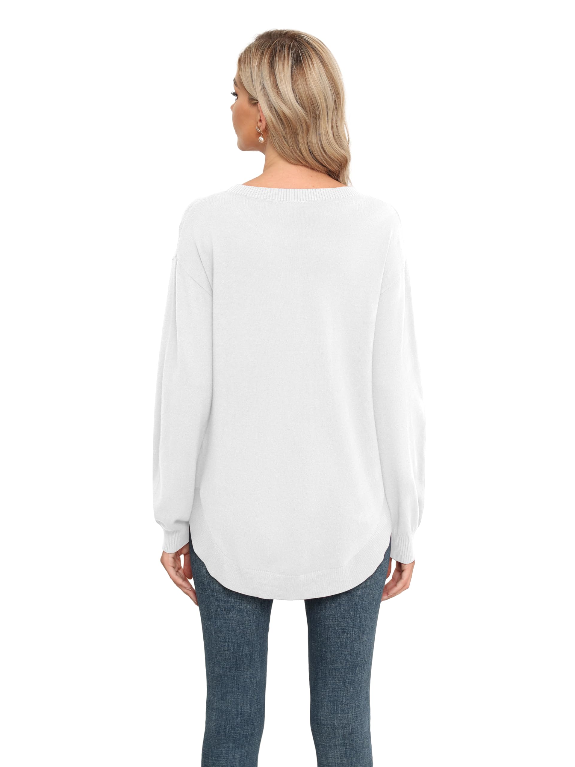 Versatile Crew Neck Sweater Tops for Everyday Style (White, XXL)