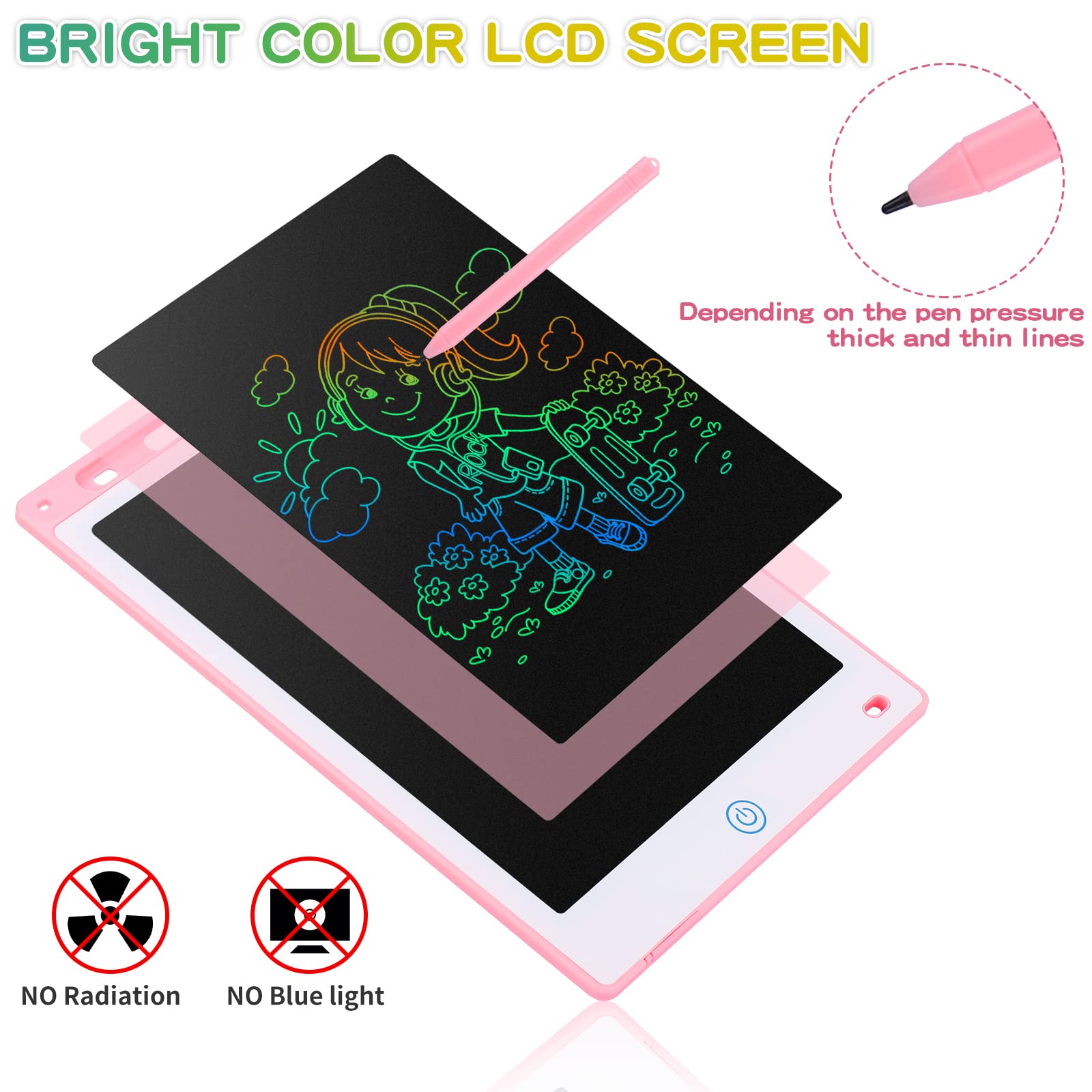 Coolzon Colourful LCD Writing Tablet Kids, 10 Inch Erasable Writing Tablet with Lock Function Kids Drawing Pad for Painting Drawing and Memo Lists,Free Animal Cartoon Stickers,Pink