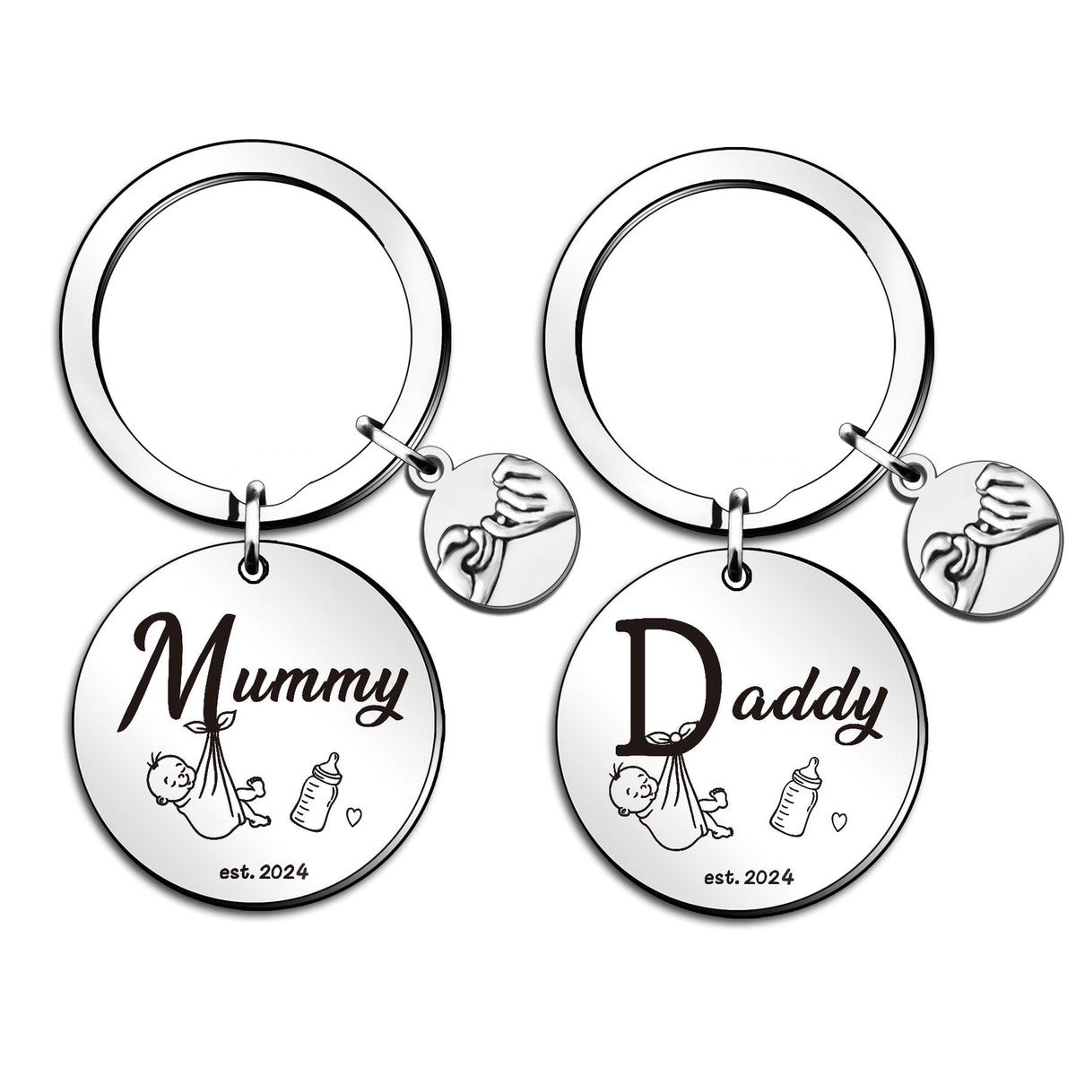 QMVMV Mummy and Daddy 2024 Keyring Gifts Personalised for New Parents Mum and Dad