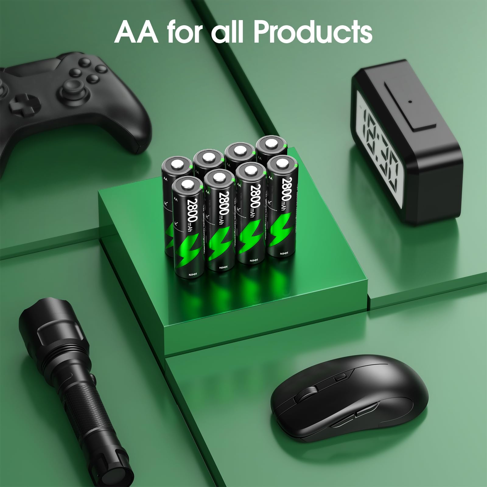 BATZONE 8 x AA Rechargeable Batteries, Ni-MH 2800mAh High Capacity AA Battery, 1200 Tech Ni-MH Batteries, Low Self-discharge 1.2V AA, with 2 x Battery Protection Boxes