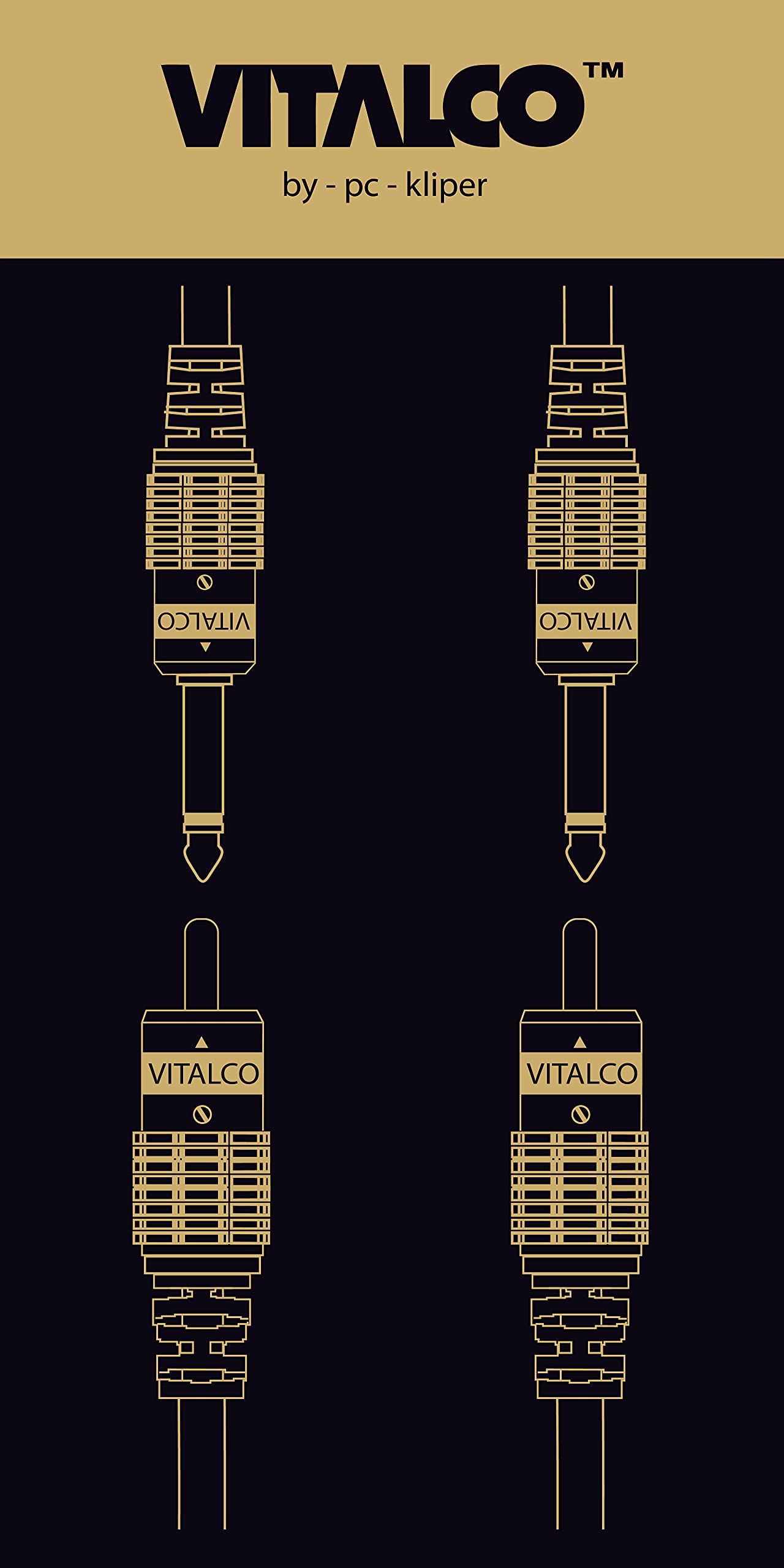 Cable 2RCA Male To 2x Jack 6.35mm 1/4 Inch Mono 1.5m VITALCO Audio TS 6.35 to 2 RCA Phono OFC Cables