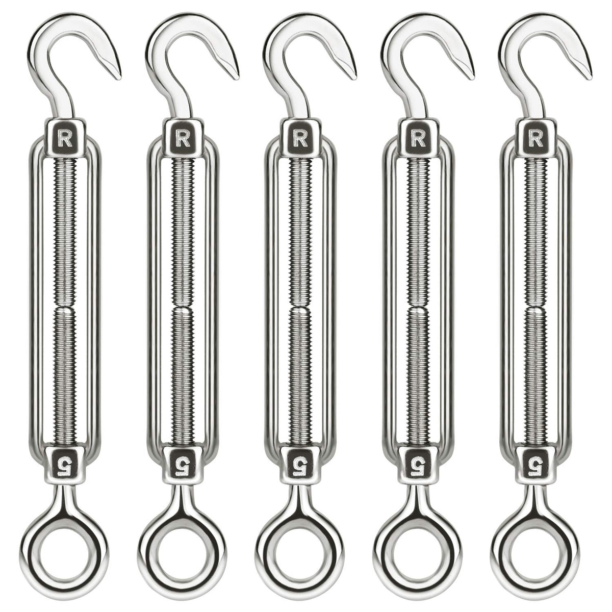 CHRORINE 5 Pcs Turnbuckle Wire Tensioner M5 Adjustable Turnbuckle Stainless Steel Hook Eye Rope Cable Tension