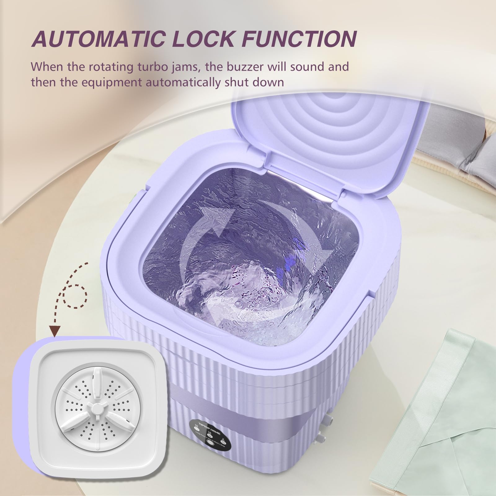 Portable Washing Machines, 12L Mini Washing Machine Foldable Washing Machine Ultrasonic Turbine Mini Washer, Small Washing Machine for Underwear, Sock, Baby Clothes, Travel, Camping, RV, Dorm, Home