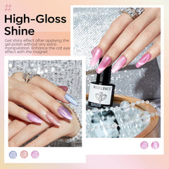 Modelones Holographic Glitter Cat Eye Gel Nail Polish Kit 6 Colors with Magnet Rainbow Pastel Gel Polish Soak Off Led Gel Nail Polish Set Nail Art Gel Manicure Salon DIY Gifts