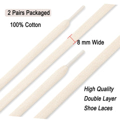 Stepace 2 Pairs 100% Cotton Flat Shoe Laces 5/16 inches Wide Shoelaces for Sneaker Running Athletic Shoes Beige 100