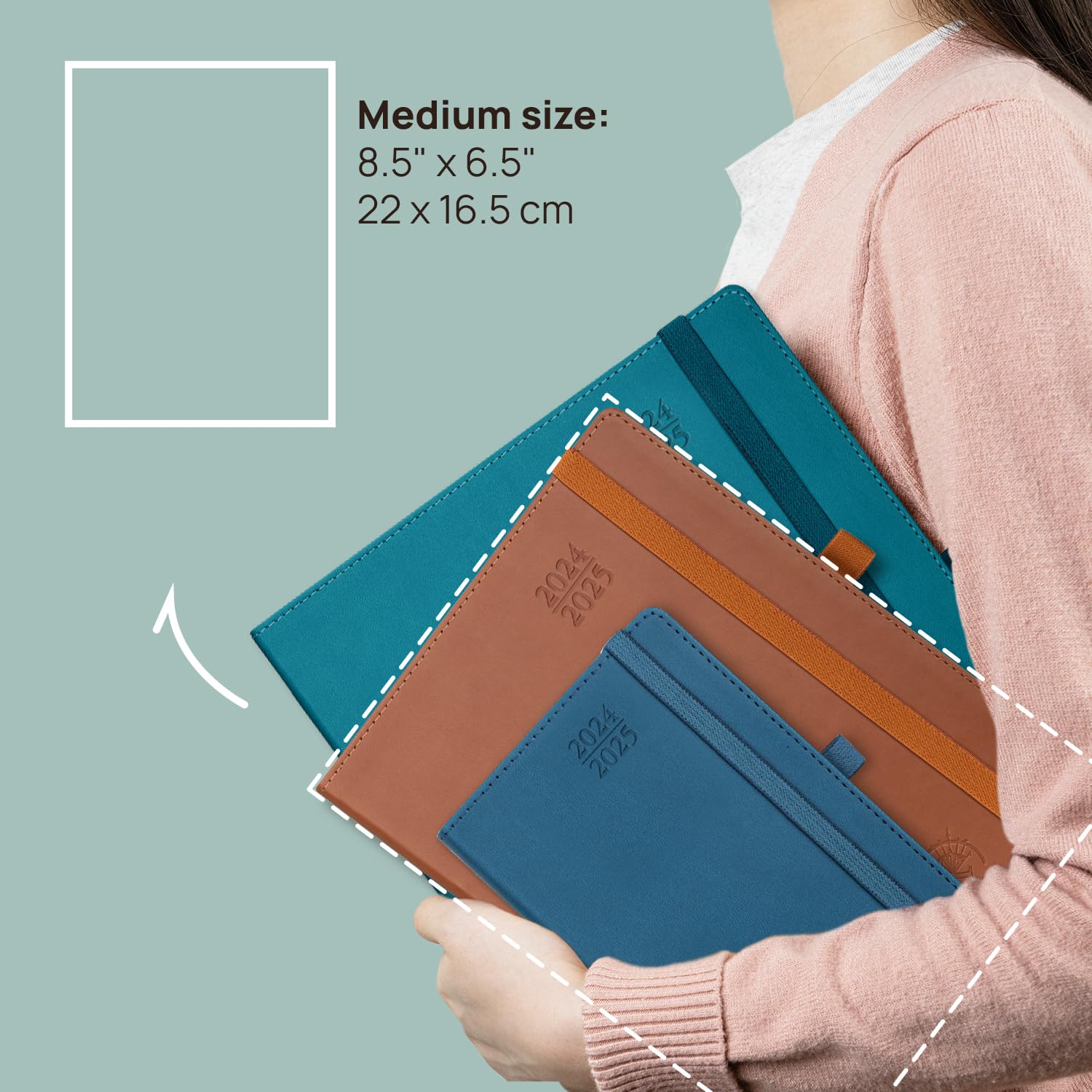 POPRUN 2024-2025 Academic Diary A5 Week to View (22x16.5 cm) Soft Cover 17 Months (Aug'24 - Dec'25) Vertical Weekly Planner 24/25 Mid Year Diary,PU Leather (Pacific Green)