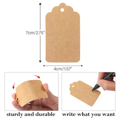 G2PLUS 300g/m² Gift Kraft Paper Tags - 7x4CM Blank Parcel Tags - 100PCS Crafts Hang Labels with Jute Twine for Gift Wedding Favour Decorate