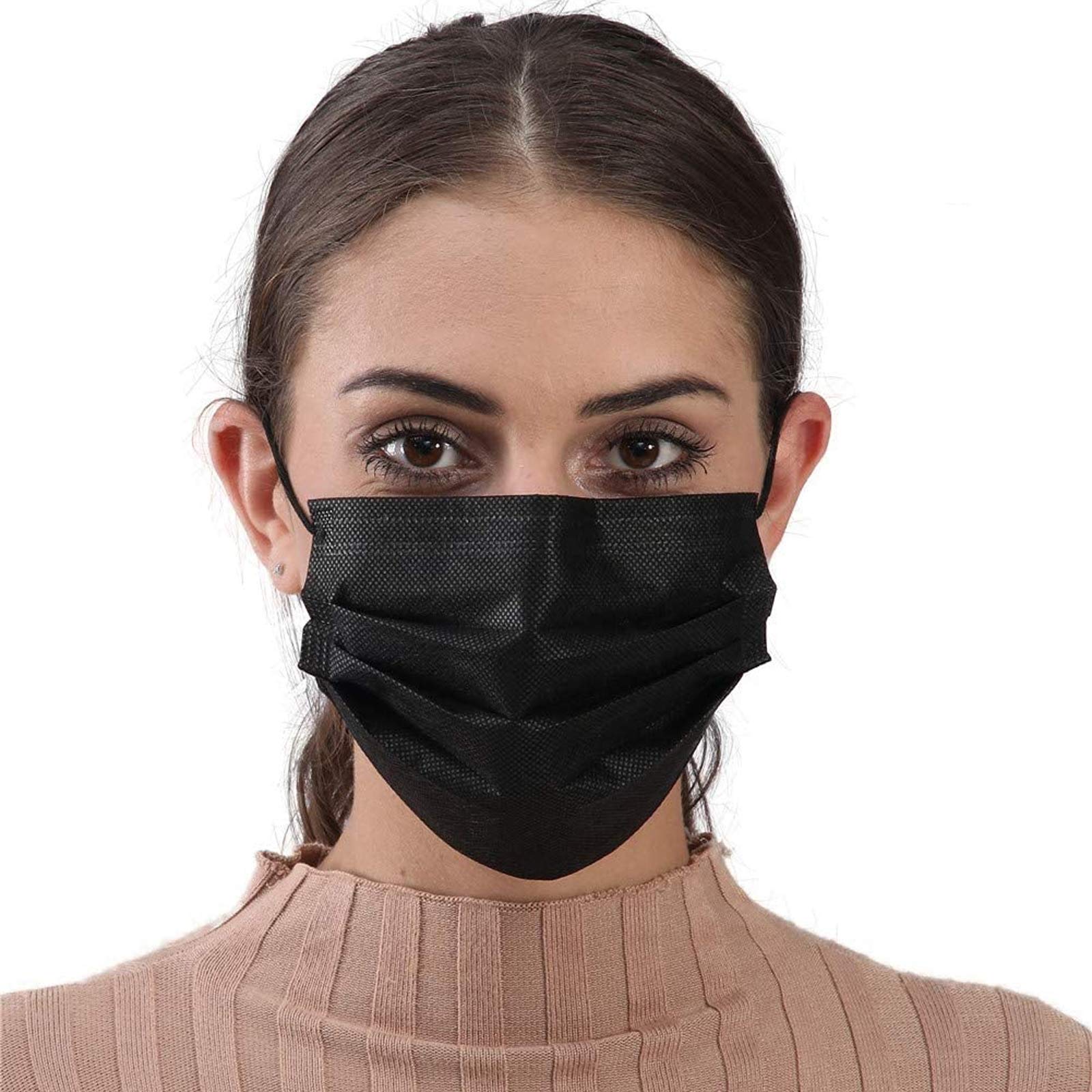 Tanness (Pack of 50) Black 3 Ply Safety Masks - Disposable Black Face Masks Protective 3 Ply Breathable Triple Layer Mouth Cover with Elastic Earloops UK