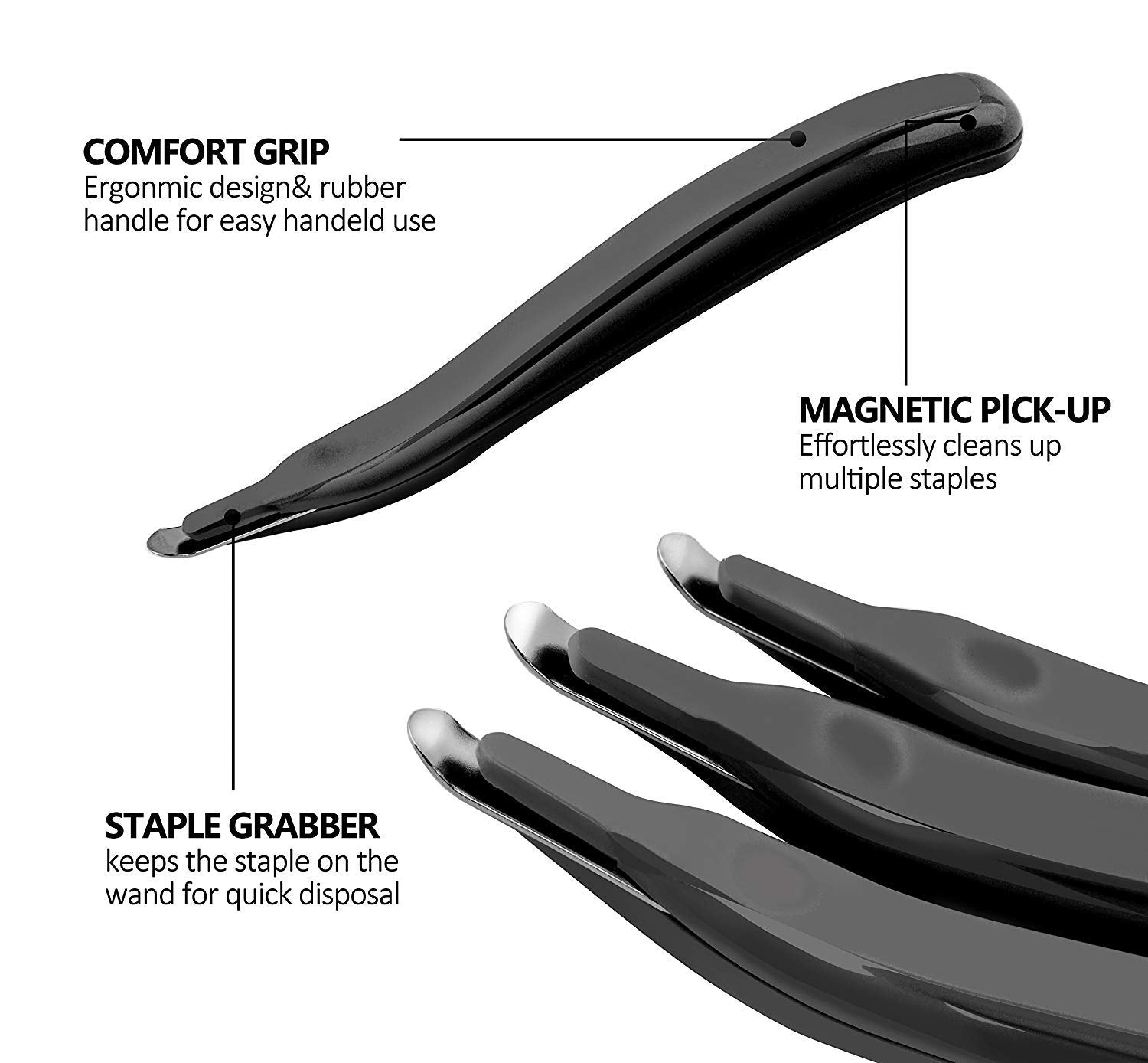 6 PCS Professional Magnetic Staple Remover Puller Rubberized Staples Remover Staple Removal Tool for School Office Home (Black)