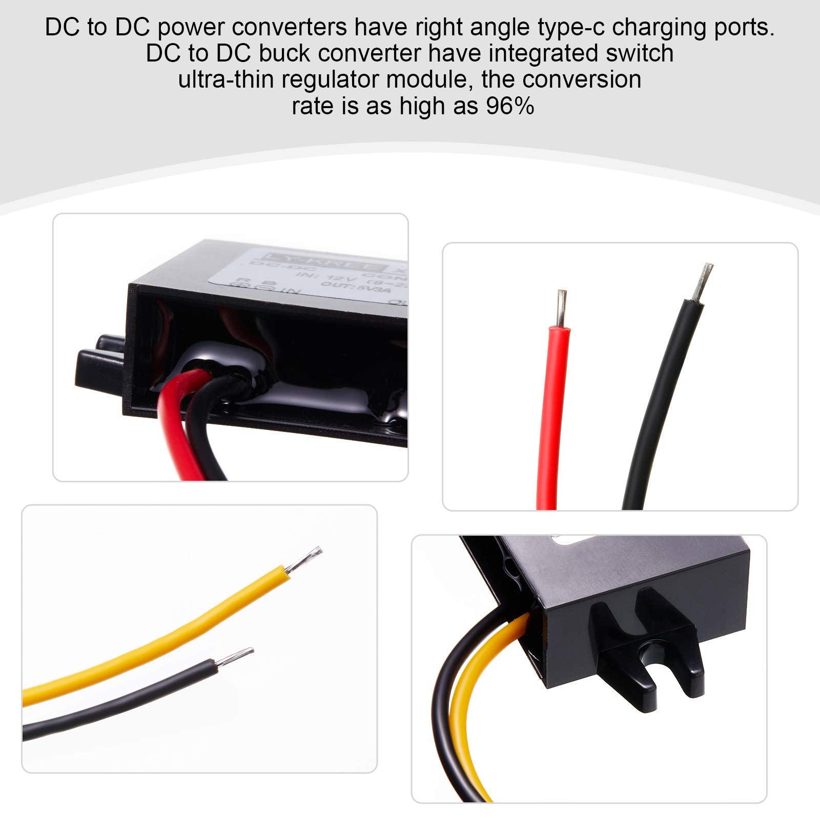 Direct Current Converter 12V to 5V 3A 15W Buck Converter Module, Reduced Voltage Regulator Car Power Converter Output Power Adapter, Wire Interface (1 Piece)