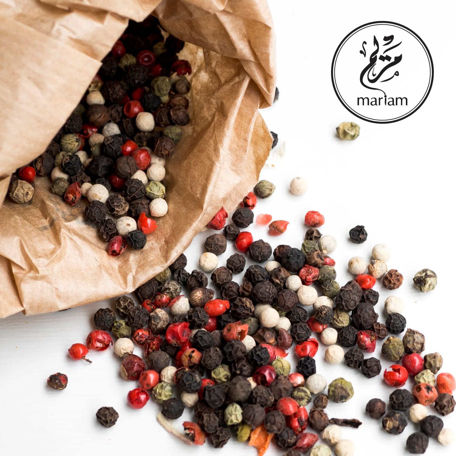 Premium Mixed Peppercorns 100g Whole Dried (Black, White, Red, Green) - by MariamPantry in Resealable Kraft Bag Pouch