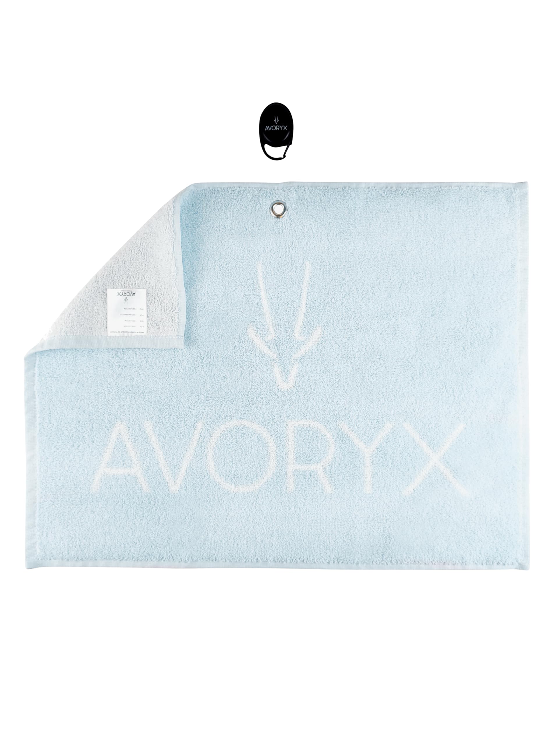 Avoryx Antibacterial Gym Towel – Odourless - 100% cotton, Fast-drying – Clip-and-go system included – Clip to your waist for hands-free workout (Blue)