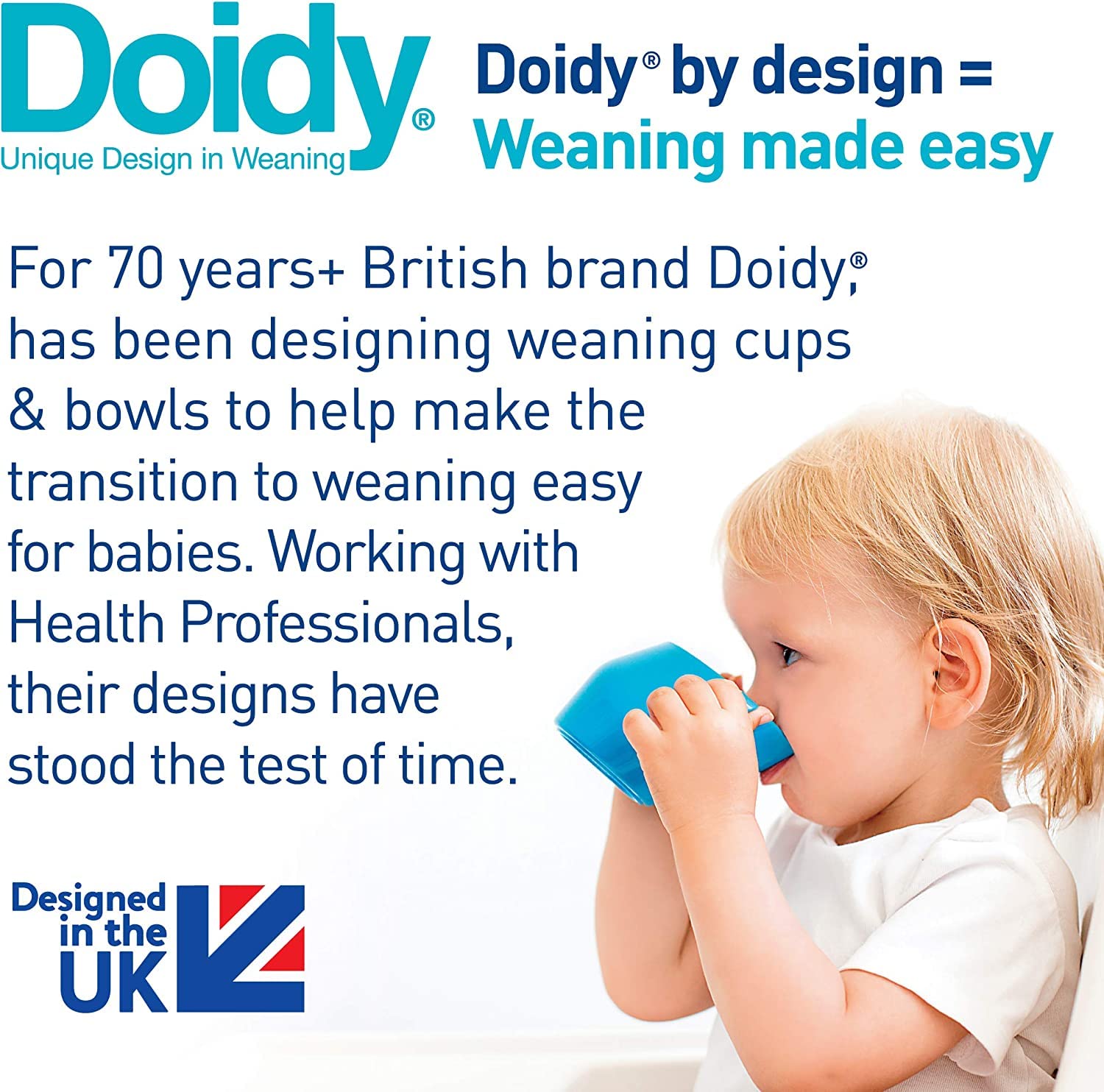 Doidy Cup - Training Sippy Cups Baby Cup Unique Slanted Design Two Handles Baby Beaker - Great Weaning Cup for Milk, Water & Juice - Use from 3-6 Months 200ml (Turquoise)