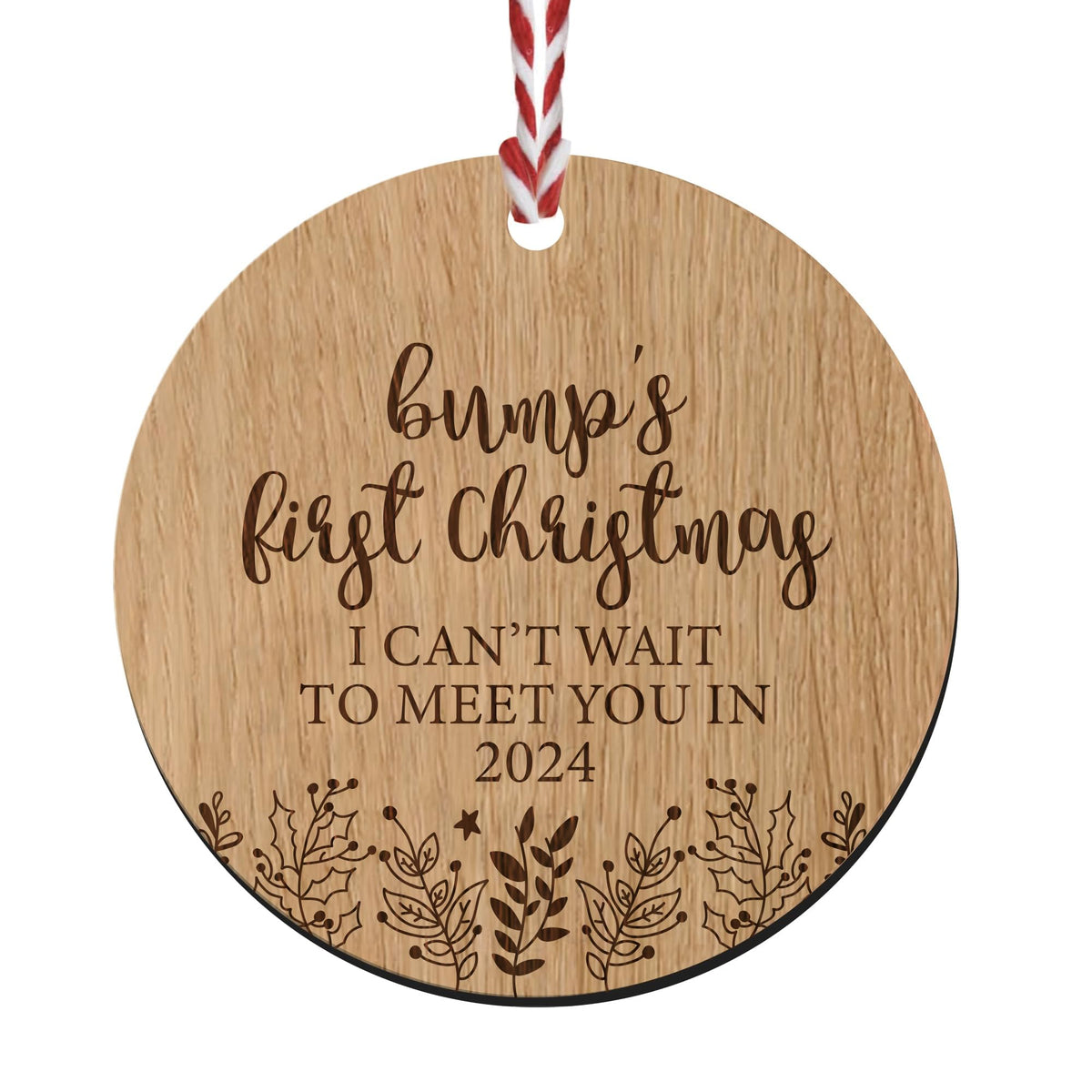 Bump's First Christmas Wooden Christmas Tree Ornament Decoration Bauble - Pregnancy Gift Keepsake for Grandma & Grandad or Mummy & Daddy