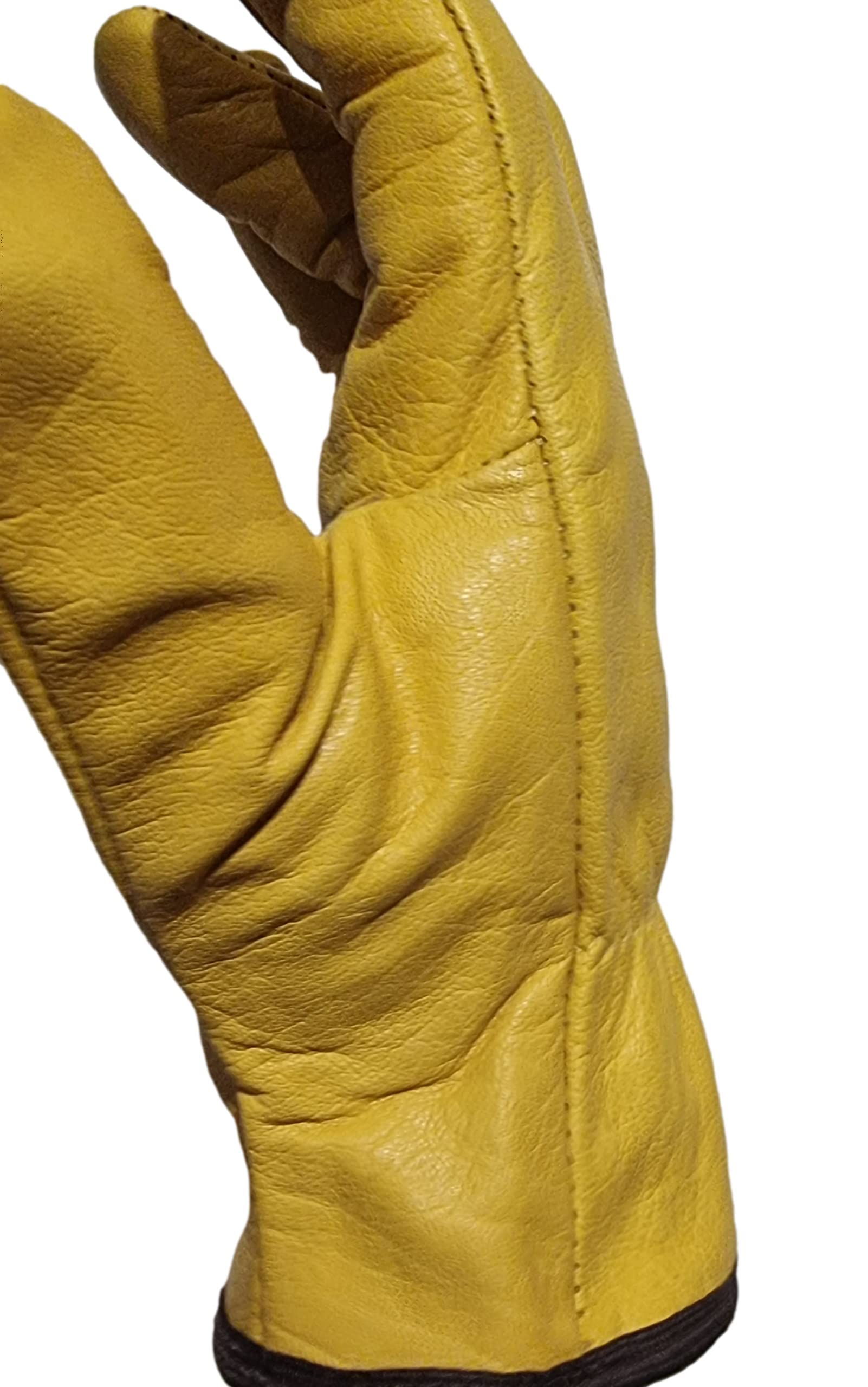 Premium Fleece Lined Yellow Leather Winter Thermal Cold Work Gloves PPE HGV Lorry, Gardening, Builders One Pair (Medium M 8)