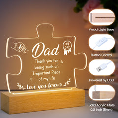 Vetbuosa Gifts for Dad - Acrylic Puzzle Night Light, Christmas Gifts for Dad, Dad Gifts with Warm Words, Birthday Gifts for Dad, Dad Gifts from Daughter, Dad Birthday/Thanksgiving/Christmas Gifts.