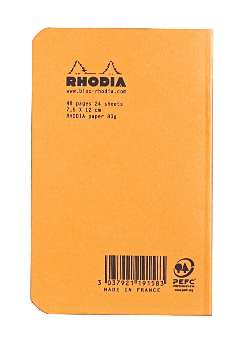 RHODIA 119158C - Orange Piqué Notebook - 7.5 x 12 cm - Small Squares - 48 pages - White Clairefontaine Paper 80 g/m - Soft, resistant and waterproof coated card cover - Classic