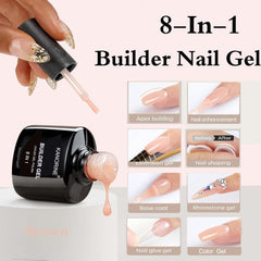 KANORINE Gel Nail Polish Builder Nail Gel, 8-in-1 Neutral Nude Brown Gel Builder for Nails, Hard Gel Builder Nail Strengthener Extension Gel Base False Nail Tips Glue Gel in a Bottle 15ML