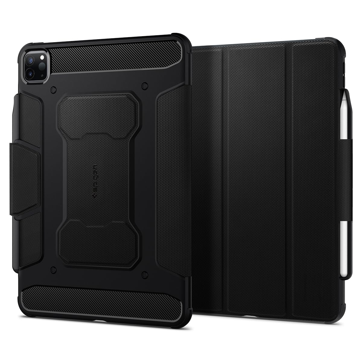 Spigen Rugged Armor Pro Case Compatible with iPad Pro 12.9 Inch 6th Generation (2022) and iPad Pro 12.9 Inch 5th Generation (2021) with Pencil Holder/Auto/Sleep Wake Function/TriFold Stand - Black