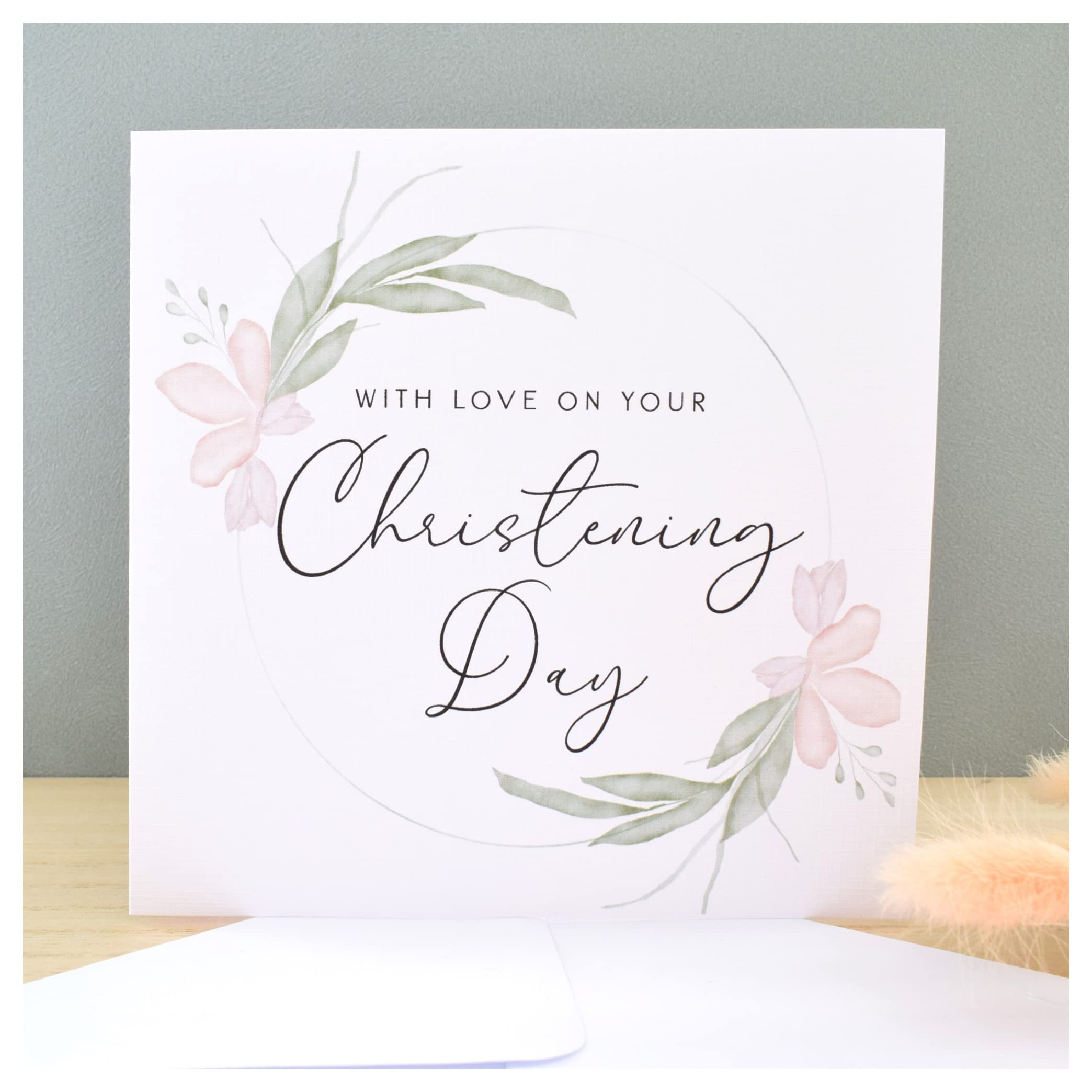 With Love On Your Christening Day Card   Congratulations Greeting Card   Naming Day   Watercolour Texture   148mm Square