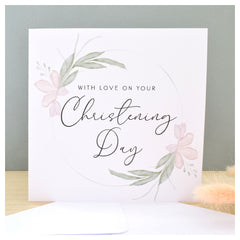 With Love On Your Christening Day Card   Congratulations Greeting Card   Naming Day   Watercolour Texture   148mm Square